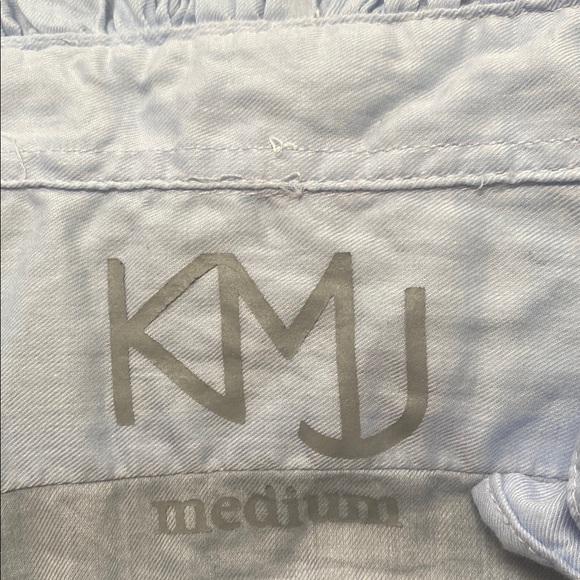 Sky Blue Women's Button Down Shirt with Ruffles - Picture 2 of 4